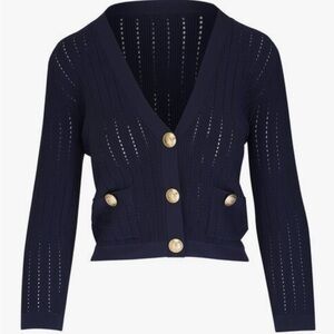 NWT L’AGENCE Navy Ribbed Knit Cardigan L Academia | Old Money | Parisian Luxury